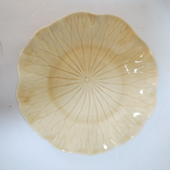 Pair Vintage Metlox Poppytrail Lotus Leaves Tan Ivory Salad Plates Saucers 8" 2 - Picture 2 of 7